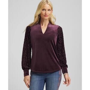 Chico’s Art Deco Velvet Burnout long sleeve NIGHT BLOOM Top, size 3/ XL,MSRP $89